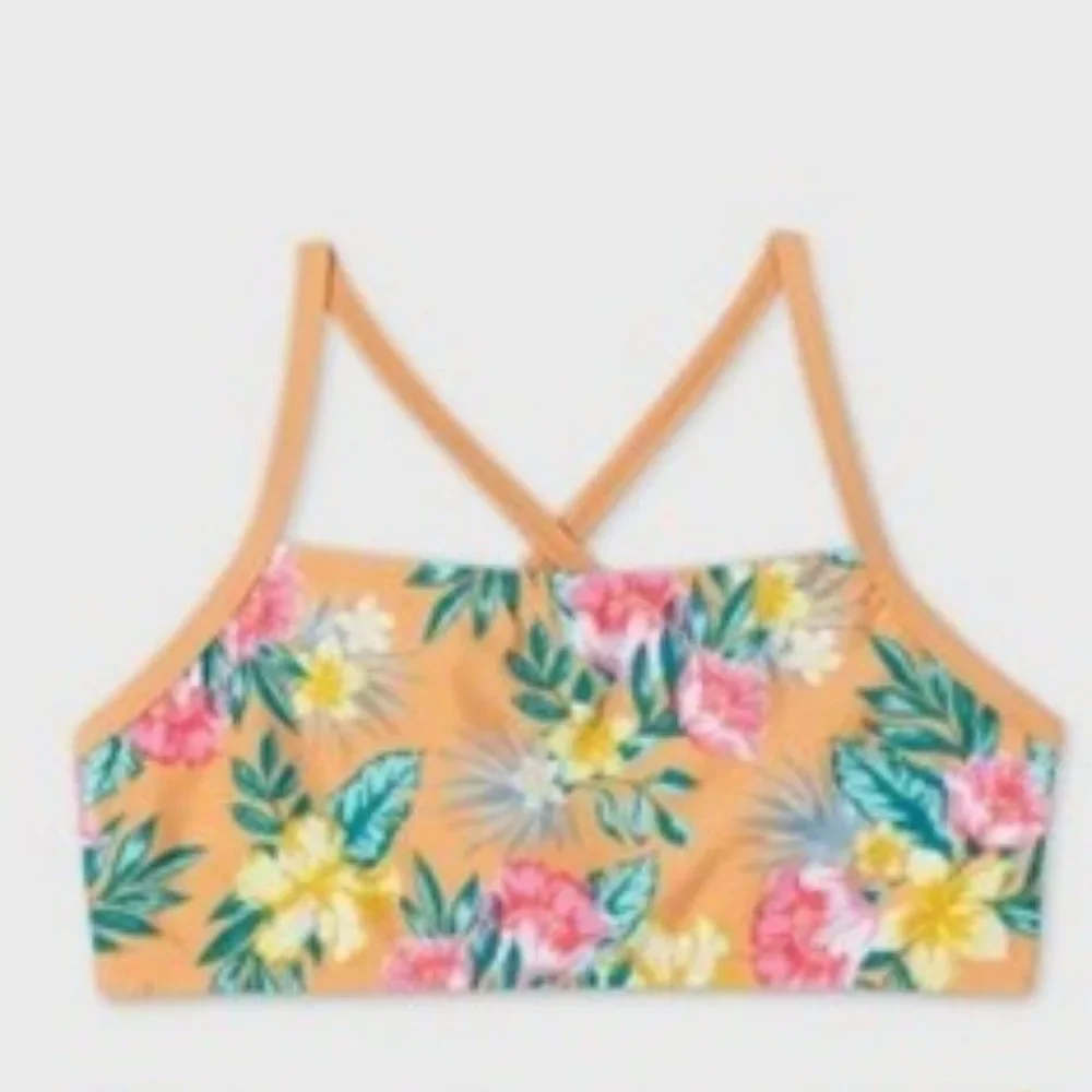 Art Class Girls' Floral Activewear Swim Top New, Size S 6/6X